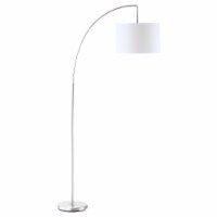 72  Modern Arc Reading Pole Floor Lamp w/ Fabric Drum Lampshade, Silver/White