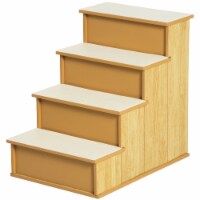 4-Step Wooden Pet Stairs, Small Animal Steps w/ Cushion for Dogs & Cats, 22 Lbs