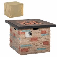 32  Square Propane Fire Pit Table 50,000BTU Gas Firepit w/ Rain Cover, Brown