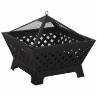 Outdoor Fire Pit Bonfire w/Spark Screen Lid & Poker Backyard Patio, Black