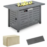 42  Propane Fire Pit Table 50,000BTU Gas Firepit w/ Cover Lava Rocks, Black