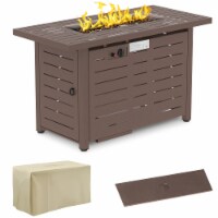 42  Propane Fire Pit Table 50,000BTU Gas Firepit w/ Cover Lava Rocks, Brown