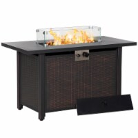 43 Inch Propane Fire Pit Table 50,000 BTU w/ Wind Guard, Blue Glass