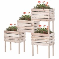 Raised Garden Beds, Set of 4 Wood Box Planters, Draining, Flowers, Herbs