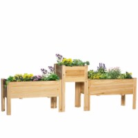 Raised Garden Bed, Set of 3 Wood Box & Trough Planters, Draining for flowers