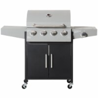 Outdoor 4+1 Burner Gas Grill BBQ Trolley w/ Warming Rack, Side Shelf, Silver