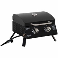 2 Burner Folding Tabletop Gas BBQ Grill w/ Lid, Thermometer, Carbon Steel, Black