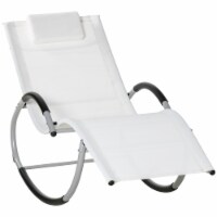 Outdoor Rocking Chair, Weather Resistant, Patio Sun Lounger w/ Pillow, White