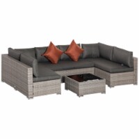 4 PC Outdoor Patio PE Rattan Wicker Sectional Sofa Furniture Set w/Table, Grey