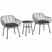 3-Piece Rattan Bistro Outdoor Table & Chairs Furniture Patio Set, Garden, Grey
