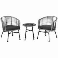 3-Piece Rattan Bistro Outdoor Table & Chairs Furniture Patio Set, Garden, Grey