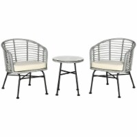 3-Piece Rattan Bistro Outdoor Table & Chairs Furniture Patio Set, Garden, White