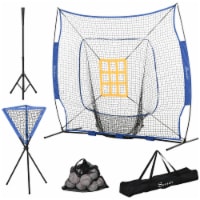 Outdoor Batting Practice Set w/ 120 Ball Collector & Beginner Tee Stand, Blue