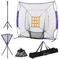 Outdoor Batting Practice Set w/ 120 Ball Collector & Beginner Tee Stand, Purple