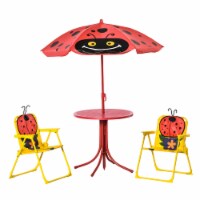 Kids Folding Picnic Table and Chair Set, W/ Adjustable Umbrella, Red