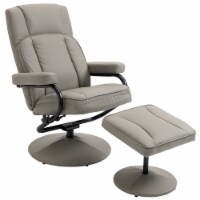 Faux Leather Recliner Chair, Living Room Swivel Chair w/ Ottoman Footrest, Grey
