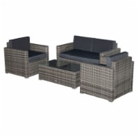Outside Rattan Wicker Chair Loveseat Set for Patio w/ Glass Coffee Table, Charcoal