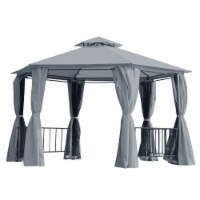 13' x 13' Party Tent, 2 Tier Canopy Hexagon, Shelter Gazebo, Mesh Curtains, Grey