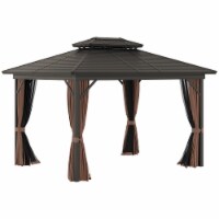 12'x10' Outdoor Hardtop Gazebo with Galvanized Steel Top & Aluminum Frame, Brown