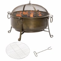 Steel Wood Burning Fire Pit Grill 37 , Poker, Lid, BBQ Cooking Grate, Camping