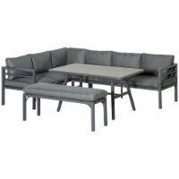 4pc 8 Seat, Outdoor Sectional Sofa Set, Coffee Table, 2 Couch, Heather Grey