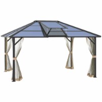 14' x 12' Hardtop Gazebo Aluminum Frame Pergola with Netting and Window, Grey