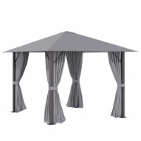 10' x 10' Patio Gazebo Outdoor Canopy Shelter w/ Vented Roof, Curtains Grey