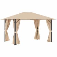 13' x 10' Patio Gazebo Outdoor Canopy Shelter w/ Vented Roof, Curtains Brown