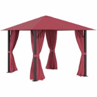 10' x 10' Patio Gazebo Outdoor Canopy Shelter w/ Vented Roof, Curtains Wine Red
