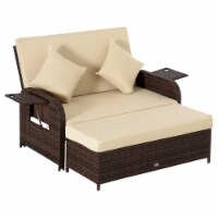2 PCS Patio Wicker Loveseat Sofa Set Daybed Furniture w/ Storage Ottoman