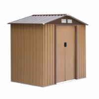 7' x 4' Outdoor Steel Tool Garden Shed Organizer w/ 2 Sliding Doors, Brown