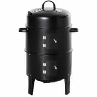 3-In-1 Outdoor BBQ Charcoal Smoker & Grill w/ 2 Cooking Racks & Heat Thermometer