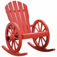 Rustic Wood Adirondack Rocking Patio Chair w/ Slatted Design, Wheel Armrests