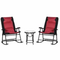 3PC Folding Outdoor Furniture Set, Rocking Chairs, Coffee Table, Red