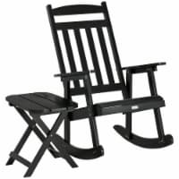 Wooden Rocking Chair Set 2-Piece Outdoor Porch Rocker w/ Foldable Table, Black