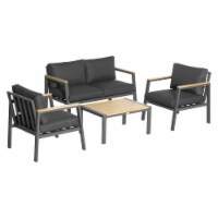 4pc Outdoor Furniture Set, Sofa, 2 Chairs, Coffee Table, Cushions, Dark Grey