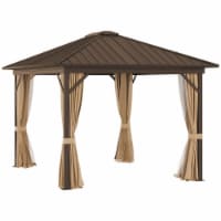 10' x 12' Hardtop Gazebo, Mesh, Curtains, Steel Roof, Aluminum Frame, Brown