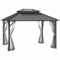 12' x 10' Patio Gazebo, Mesh, UV proof Transparent 2 Tier Roof, Aluminum, Black