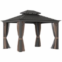 12' x 10' Patio Gazebo, Mesh Curtains, Double Vented Steel Roof, Aluminum Brown