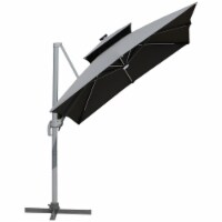 10ft Solar LED Cantilever Umbrella w/ Cross Base Tilt and Crank Grey