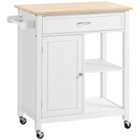 Portable Wooden Kitchen Storage Island Cart Trolley w/ Shelf & Drawers, White