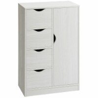 Freestanding Wooden Storage Organizer w/ 4 Drawers & 1 Cabinet w/ Shelf, White