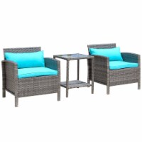 3pc Patio Bistro Set Rattan Wicker Furniture, 2 Armchairs, Table, Shelf, Green