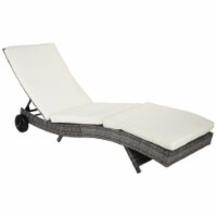 Backyard Patio Wicker  Sun Lounge Chair w/ 2 Wheels for Easy Movement Off-white