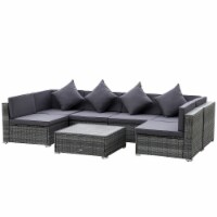 7-Piece Outdoor PE Rattan Sectional Sofa Set w/ Coffee Table & Cushions, Grey