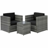 3pc Patio Bistro Set Rattan Wicker Furniture, 2 Armchairs, Table, Black