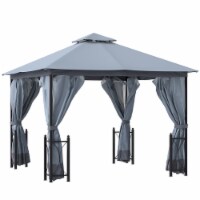 13' x 11' Patio Gazebo, Garden Canopy, Fancy Steel Frame, 2 Tier Roof, Grey