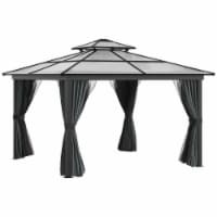 10' x 10' Patio Gazebo, Netting Curtains, Aluminum Frame, 2 Tier PC Roof, Black