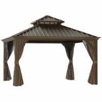 12' x 12' Patio Gazebo, Mesh Curtains, Double Vented Steel Roof, Aluminum Coffee