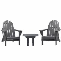 3pc Outdoor Folding Patio Furniture Set, 2 Adirondack Chairs, Table, Dark Grey